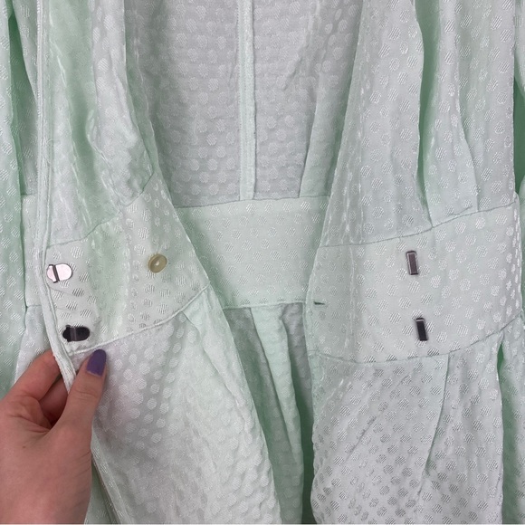 Something Navy Mint Green Long Sleeve V-neck Peplum Wrap Top Polka Dot XXS - Picture 5 of 7